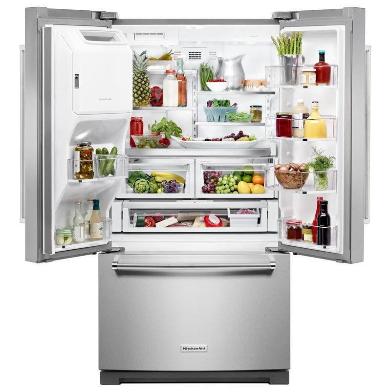 KitchenAid 36-inch, 26.8 cu. ft. Freestanding French Door 3-Door Refrigerator with Exterior Ice and Water Dispensing System KRFF507HPS IMAGE 5