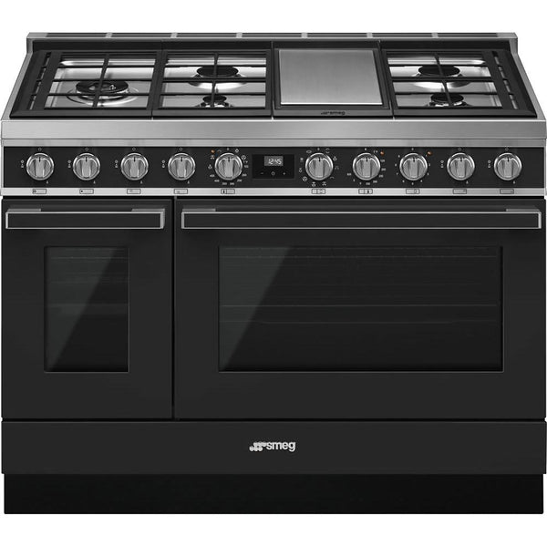 Smeg 48-inch Freestanding Dual-Fuel Range with True European Triple Convection CPF48UGMAN IMAGE 1