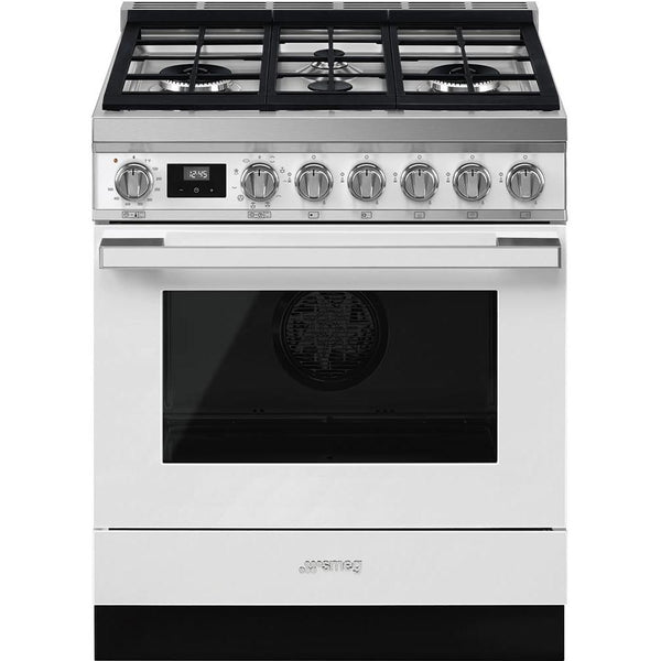 Smeg 30-inch Freestanding Dual-Fuel Range with True European Convection CPF30UGMWH IMAGE 1