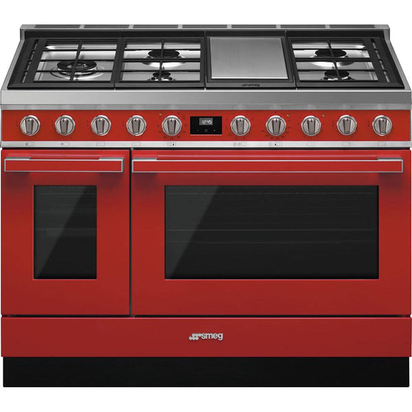 Smeg 48-inch Freestanding Dual-Fuel Range with True European Triple Convection CPF48UGMR IMAGE 1