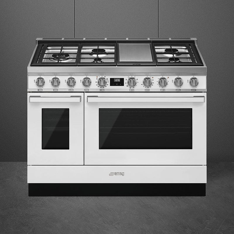 Smeg 48-inch Freestanding Dual-Fuel Range with True European Triple Convection CPF48UGMWH IMAGE 2