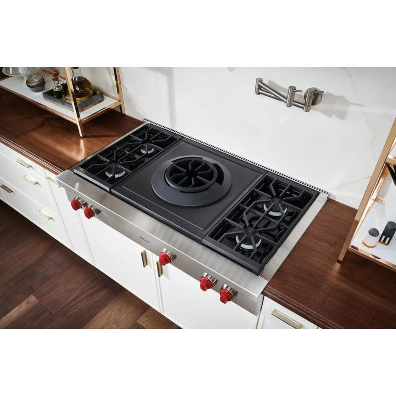 Wolf 48-inch Built-in gas Rangetop with Wok Burner SRT484W-LP IMAGE 3