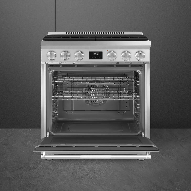 Smeg 30-inch Freestanding Dual Fuel Range with True European Convection SPR30UGMX IMAGE 2