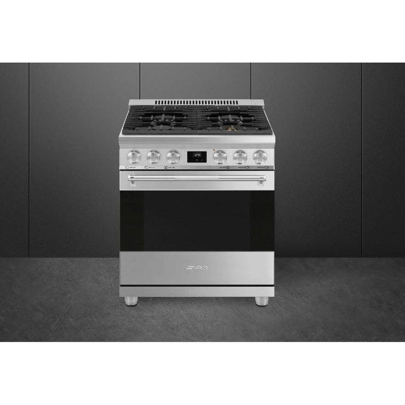 Smeg 30-inch Freestanding Dual Fuel Range with True European Convection SPR30UGMX IMAGE 3