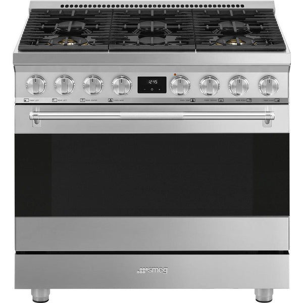 Smeg 36-inch Freestanding Dual Fuel Range with True European Convection SPR36UGMX IMAGE 1