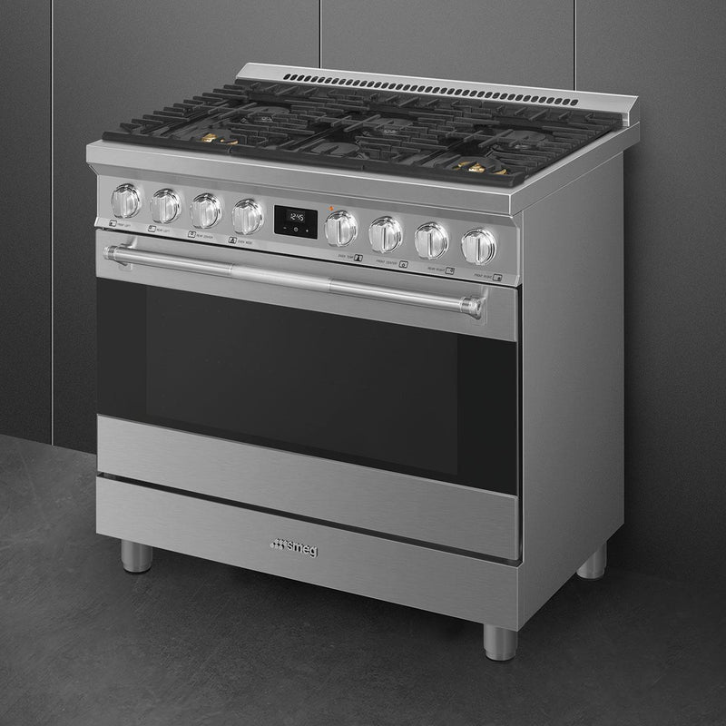 Smeg 36-inch Freestanding Dual Fuel Range with True European Convection SPR36UGMX IMAGE 3