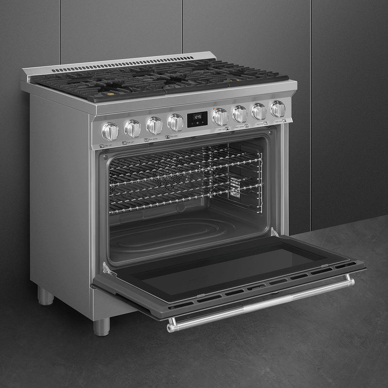 Smeg 36-inch Freestanding Dual Fuel Range with True European Convection SPR36UGMX IMAGE 4