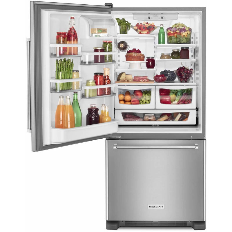 KitchenAid Réfrigérateur à congélateur inférieur de 30 po, 18.7 pi cu KRBL109ESS - Germain Larivière