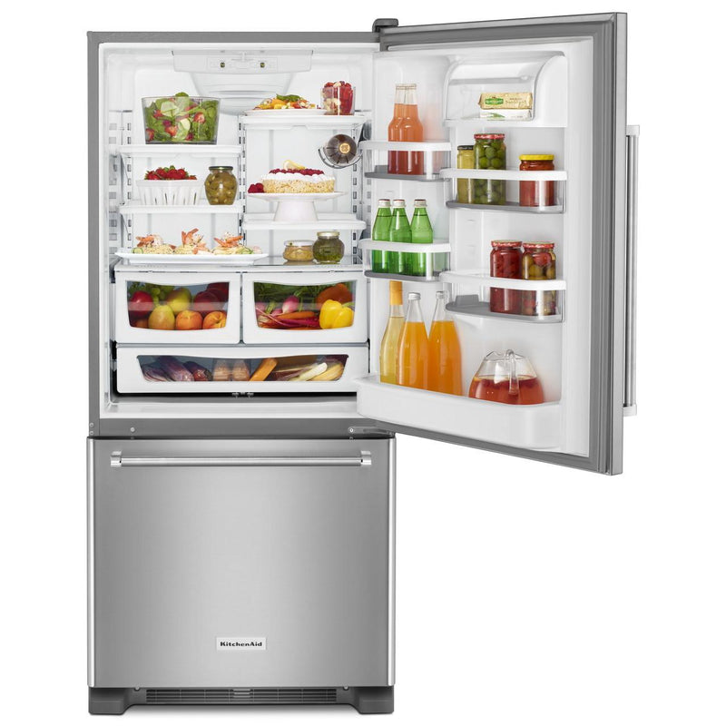 KitchenAid Réfrigérateur à congélateur inférieur de 30 po, 19 pi cu KRBR109ESS - Germain Larivière