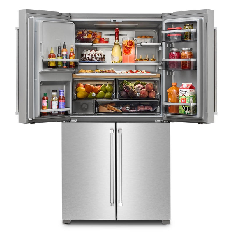 KitchenAid Réfrigérateur quatre portes avec porte à deux battants à profondeur de comptoir de 36 pouces, 19,4 pi. cu. avec distributeur d'eau et de glaçons KRQC736RPS - Germain Larivière