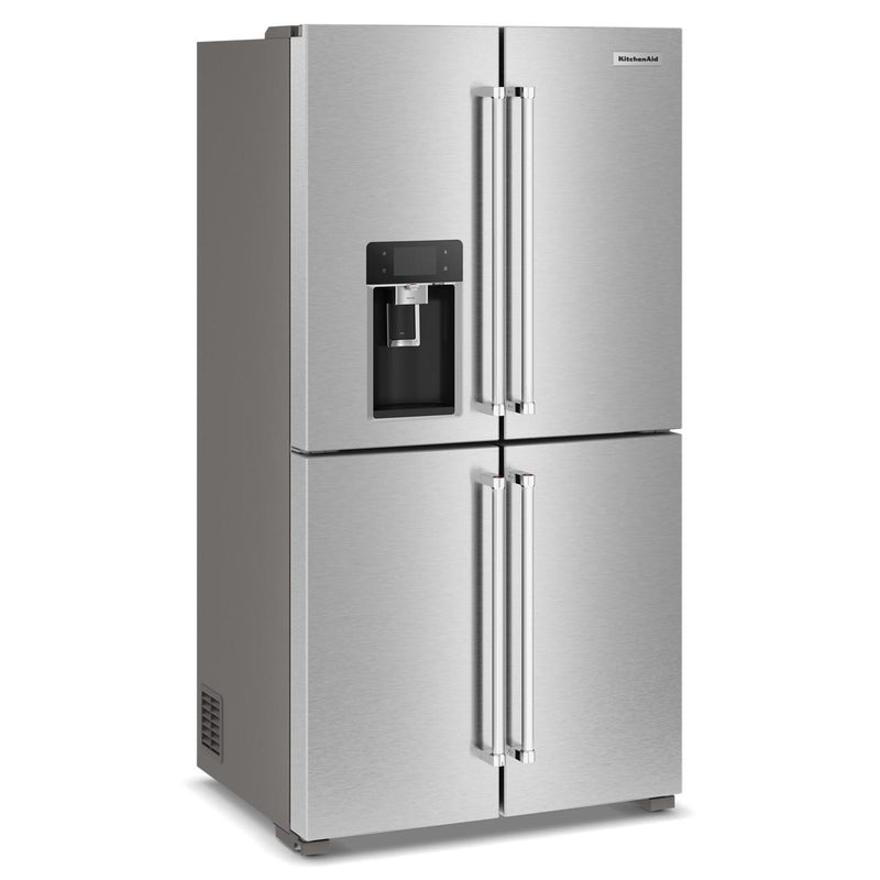 KitchenAid Réfrigérateur quatre portes avec porte à deux battants à profondeur de comptoir de 36 pouces, 19,4 pi. cu. avec distributeur d'eau et de glaçons KRQC736RPS - Germain Larivière