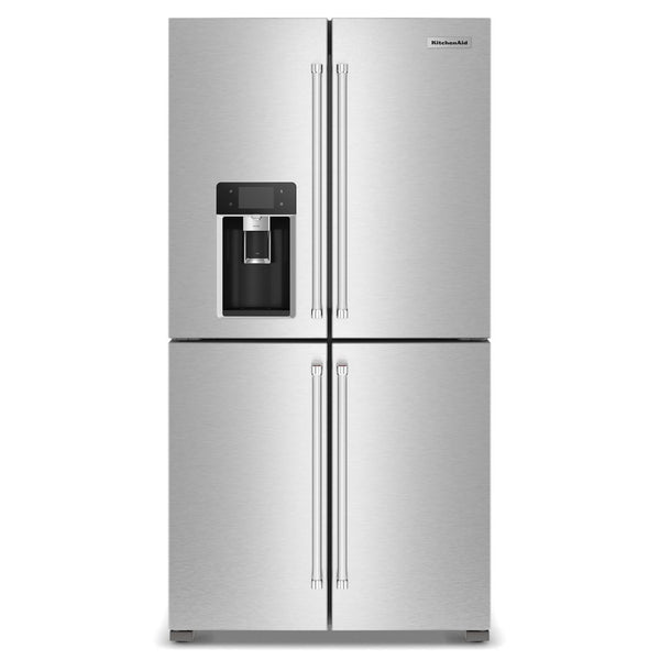 KitchenAid Réfrigérateur quatre portes avec porte à deux battants à profondeur de comptoir de 36 pouces, 19,4 pi. cu. avec distributeur d'eau et de glaçons KRQC736RPS - Germain Larivière