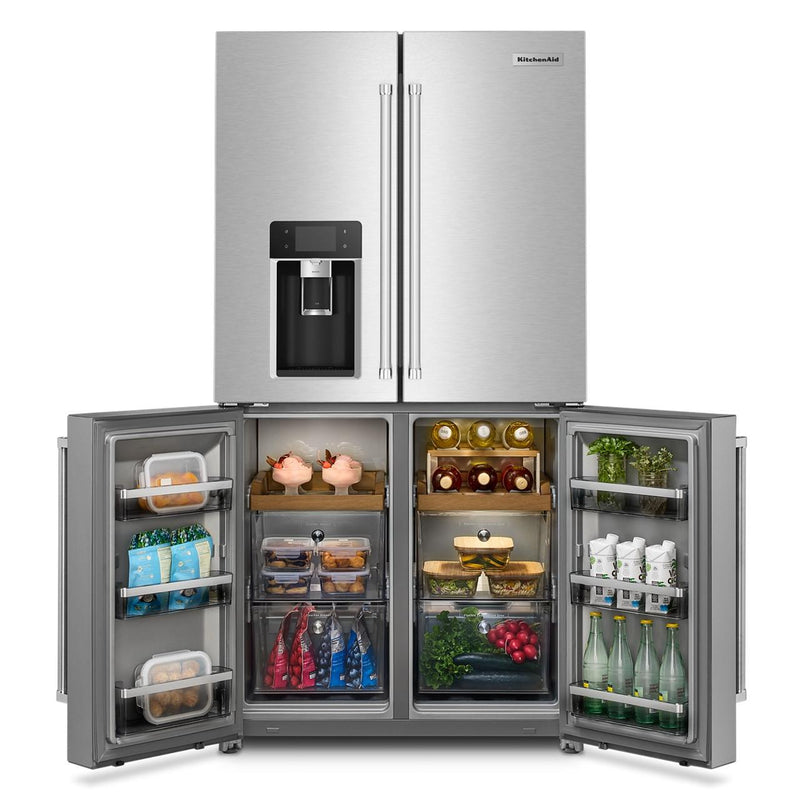 KitchenAid Réfrigérateur quatre portes avec porte à deux battants à profondeur de comptoir de 36 pouces, 19,4 pi. cu. avec distributeur d'eau et de glaçons KRQC736RPS - Germain Larivière