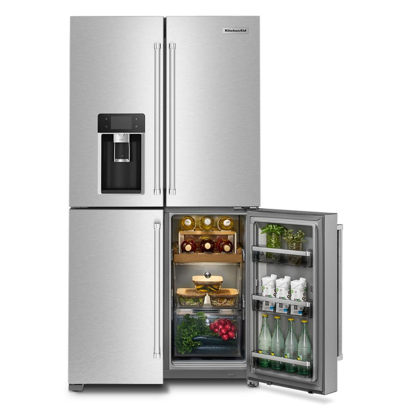 KitchenAid Réfrigérateur quatre portes avec porte à deux battants à profondeur de comptoir de 36 pouces, 19,4 pi. cu. avec distributeur d'eau et de glaçons KRQC736RPS - Germain Larivière