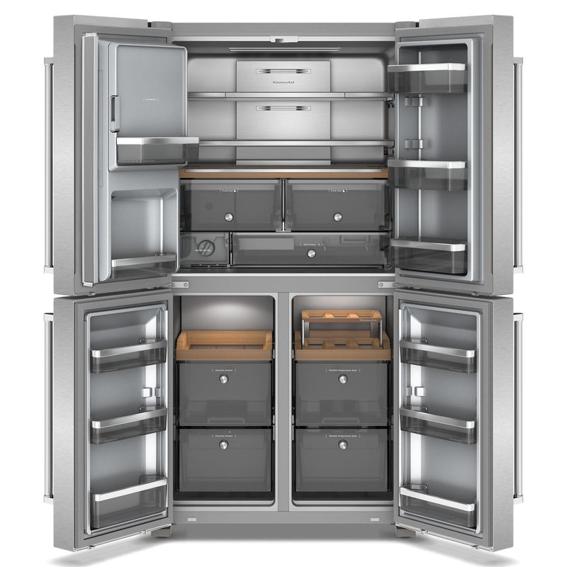 KitchenAid Réfrigérateur quatre portes avec porte à deux battants à profondeur de comptoir de 36 pouces, 19,4 pi. cu. avec distributeur d'eau et de glaçons KRQC736RPS - Germain Larivière