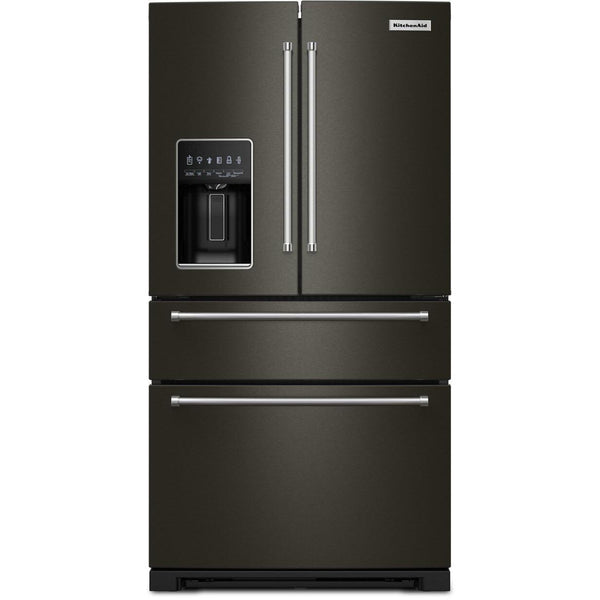 KitchenAid Réfrigérateur quatre portes avec porte à deux battants de 36 pouces avec système d'eau et de glaçons externe KRMF536RBS - Germain Larivière