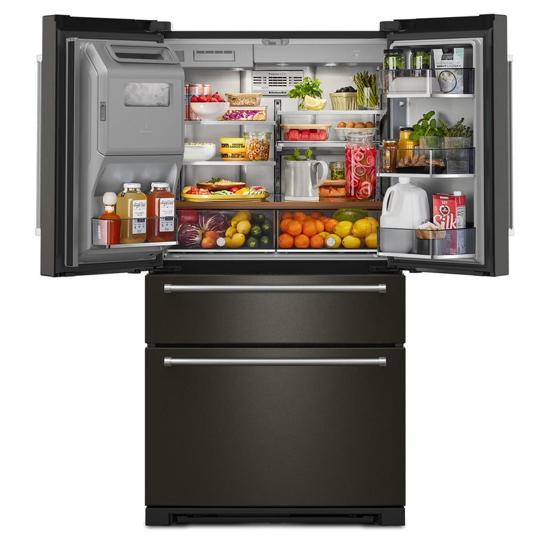 KitchenAid Réfrigérateur quatre portes avec porte à deux battants de 36 pouces avec système d'eau et de glaçons externe KRMF536RBS - Germain Larivière