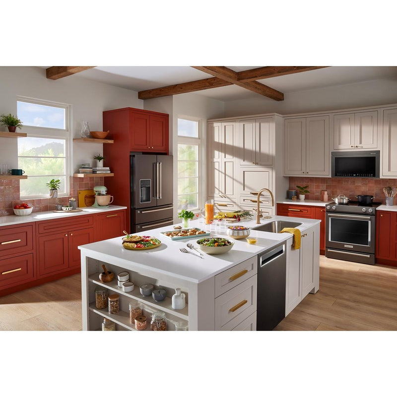 KitchenAid Réfrigérateur quatre portes avec porte à deux battants de 36 pouces avec système d'eau et de glaçons externe KRMF536RBS - Germain Larivière