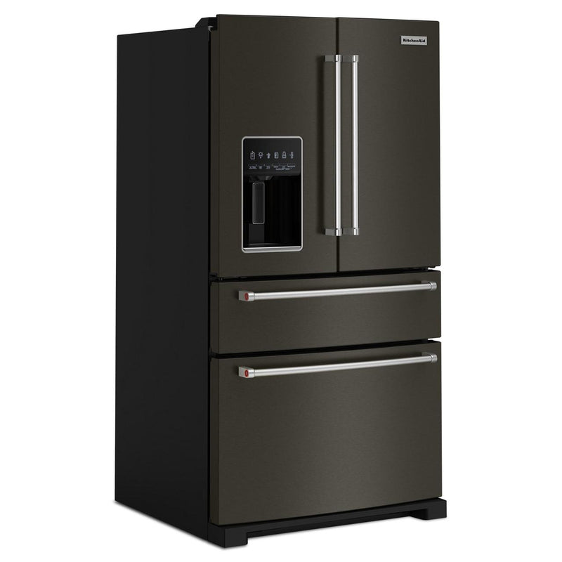KitchenAid Réfrigérateur quatre portes avec porte à deux battants de 36 pouces avec système d'eau et de glaçons externe KRMF536RBS - Germain Larivière