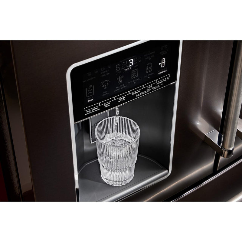 KitchenAid Réfrigérateur quatre portes avec porte à deux battants de 36 pouces avec système d'eau et de glaçons externe KRMF536RBS - Germain Larivière