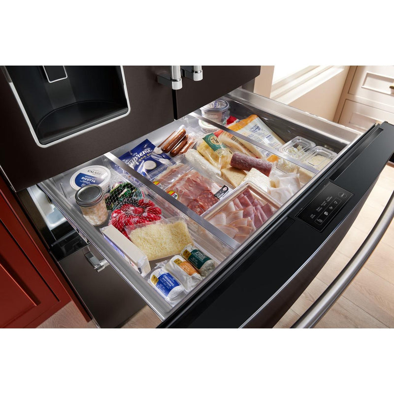 KitchenAid Réfrigérateur quatre portes avec porte à deux battants de 36 pouces avec système d'eau et de glaçons externe KRMF536RBS - Germain Larivière
