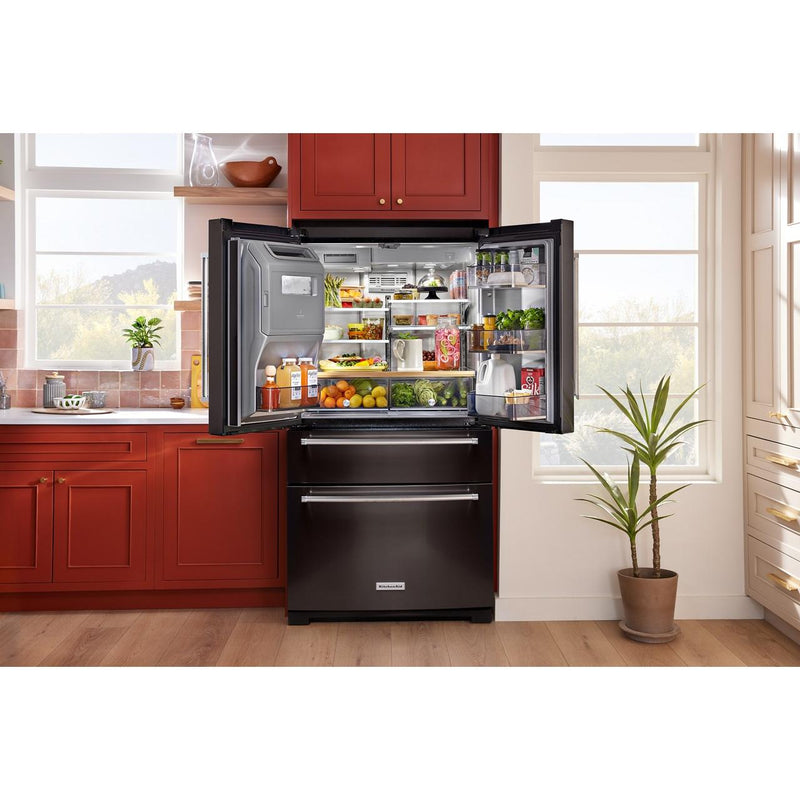 KitchenAid Réfrigérateur quatre portes avec porte à deux battants de 36 pouces avec système d'eau et de glaçons externe KRMF536RBS - Germain Larivière