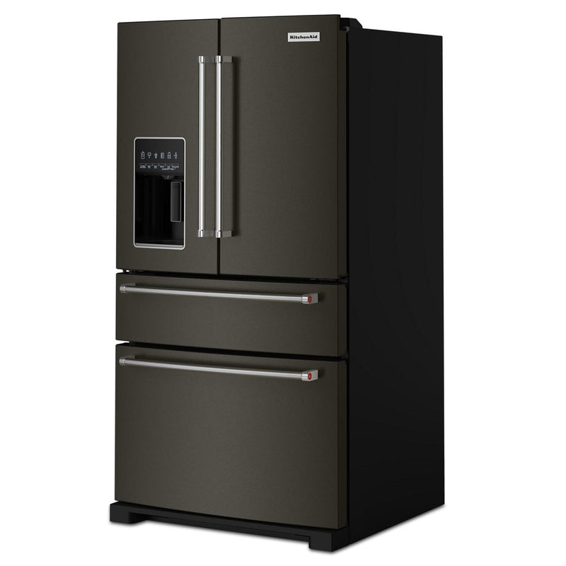 KitchenAid Réfrigérateur quatre portes avec porte à deux battants de 36 pouces avec système d'eau et de glaçons externe KRMF536RBS - Germain Larivière