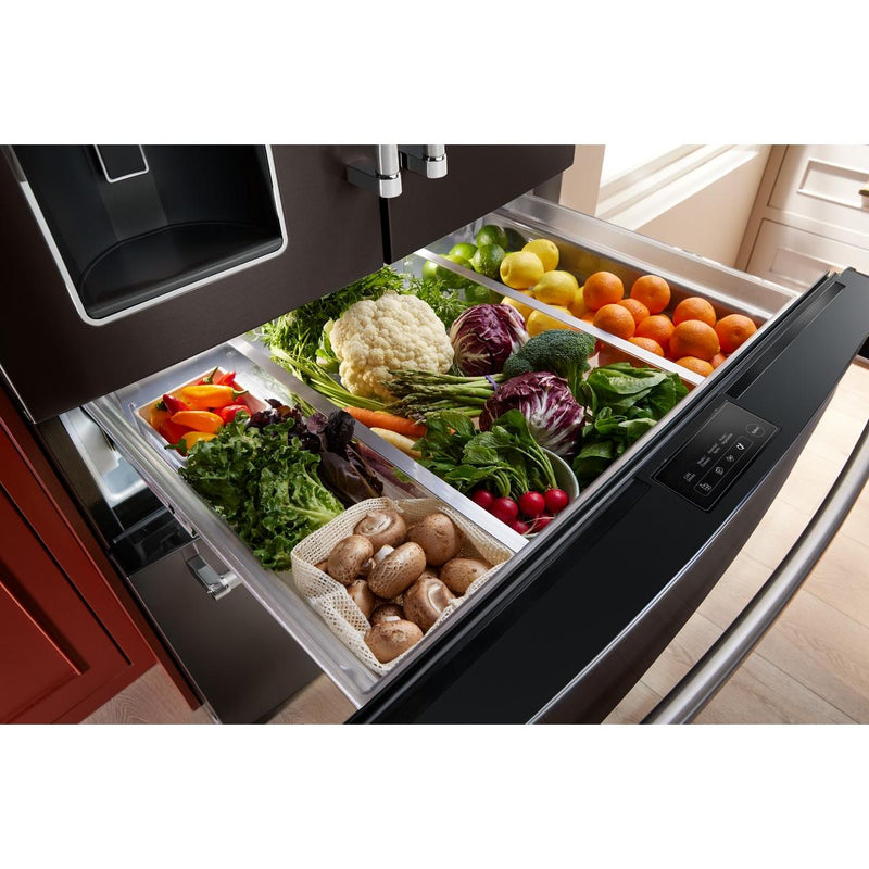 KitchenAid Réfrigérateur quatre portes avec porte à deux battants de 36 pouces avec système d'eau et de glaçons externe KRMF536RBS - Germain Larivière