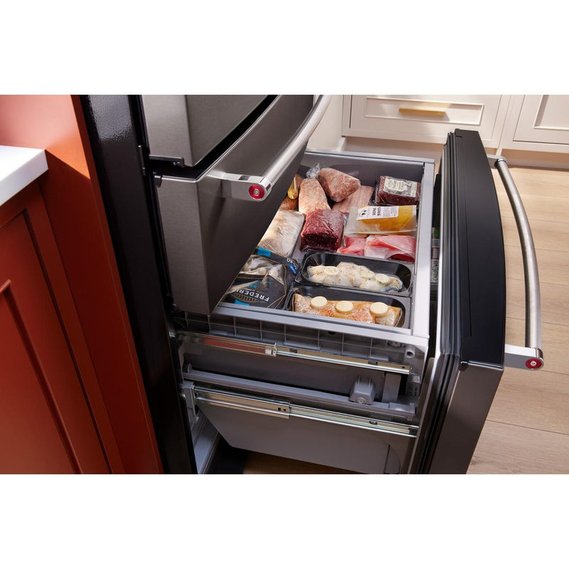 KitchenAid Réfrigérateur quatre portes avec porte à deux battants de 36 pouces avec système d'eau et de glaçons externe KRMF536RBS - Germain Larivière