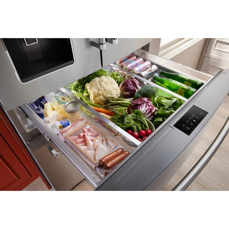 KitchenAid Réfrigérateur quatre portes avec porte à deux battants de 36 pouces avec système d'eau et de glaçons externe KRMF536RPS - Germain Larivière