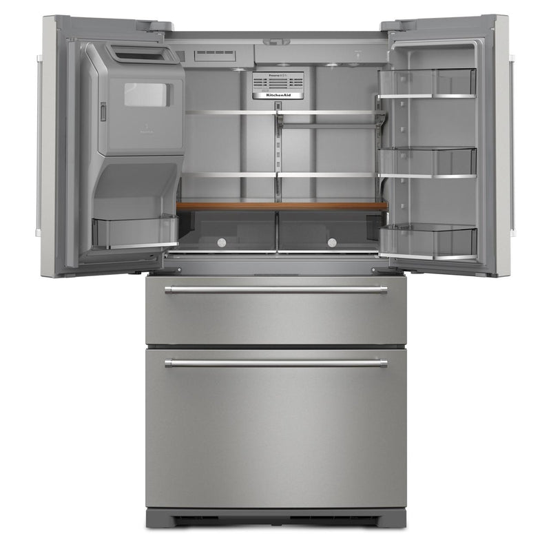 KitchenAid Réfrigérateur quatre portes avec porte à deux battants de 36 pouces avec système d'eau et de glaçons externe KRMF536RPS - Germain Larivière