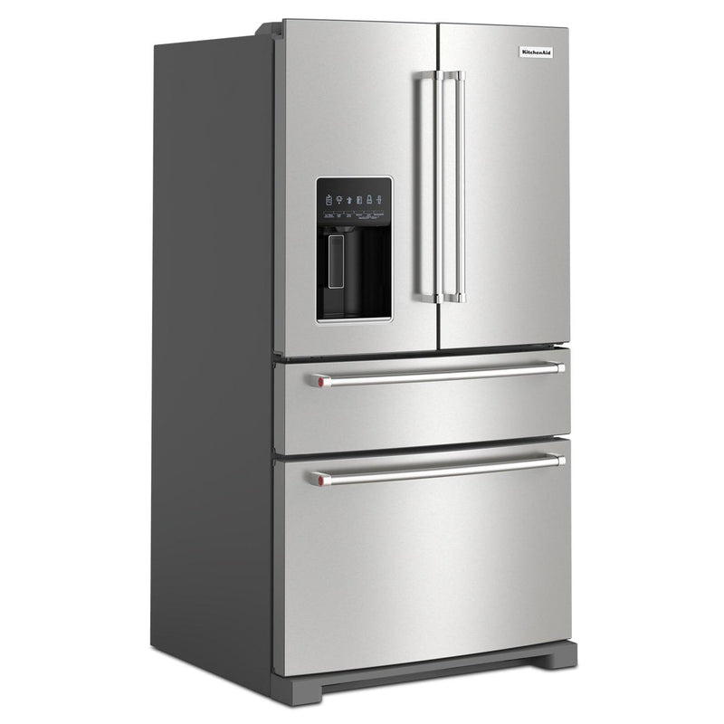 KitchenAid Réfrigérateur quatre portes avec porte à deux battants de 36 pouces avec système d'eau et de glaçons externe KRMF536RPS - Germain Larivière
