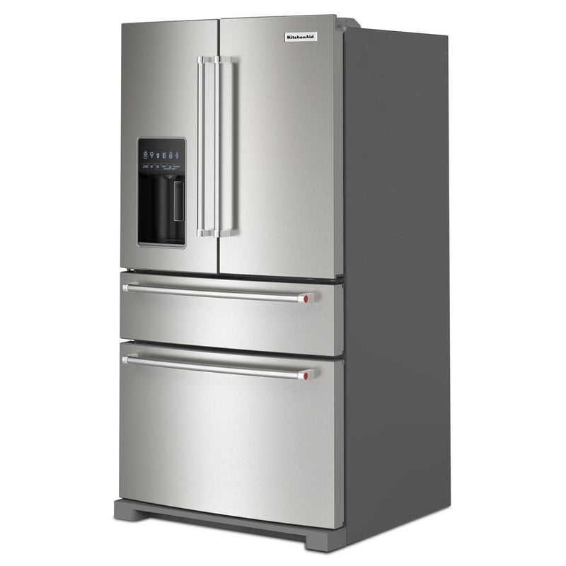 KitchenAid Réfrigérateur quatre portes avec porte à deux battants de 36 pouces avec système d'eau et de glaçons externe KRMF536RPS - Germain Larivière