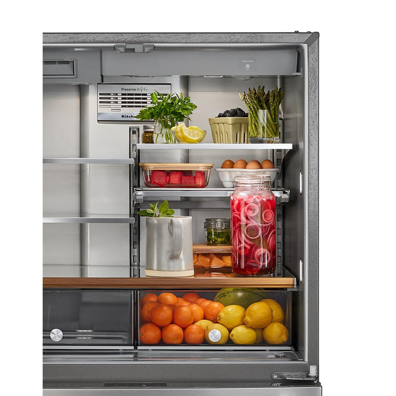 KitchenAid Réfrigérateur quatre portes avec porte à deux battants de 36 pouces avec système d'eau et de glaçons externe KRMF536RPS - Germain Larivière
