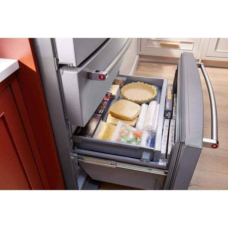 KitchenAid Réfrigérateur quatre portes avec porte à deux battants de 36 pouces avec système d'eau et de glaçons externe KRMF536RPS - Germain Larivière