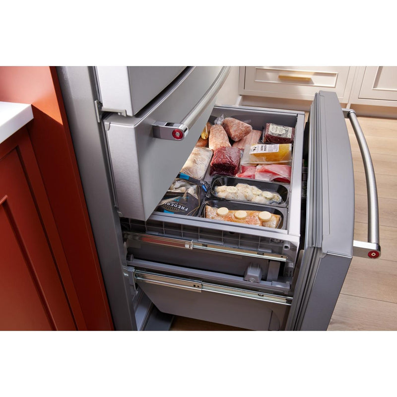 KitchenAid Réfrigérateur quatre portes avec porte à deux battants de 36 pouces avec système d'eau et de glaçons externe KRMF536RPS - Germain Larivière