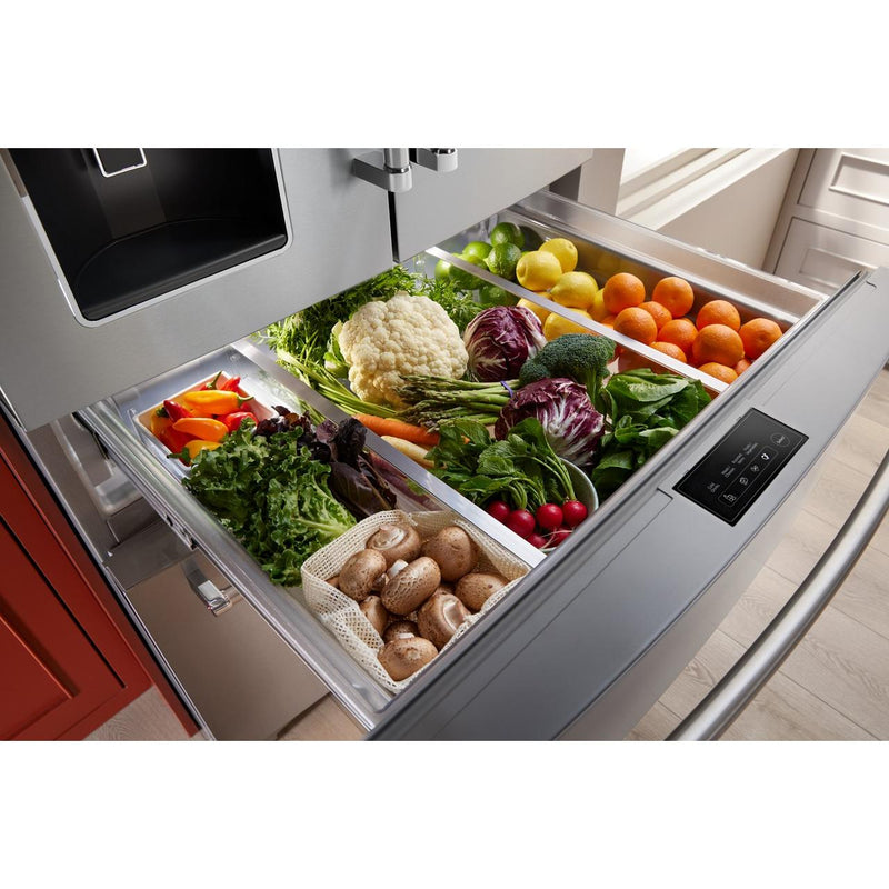 KitchenAid Réfrigérateur quatre portes avec porte à deux battants de 36 pouces avec système d'eau et de glaçons externe KRMF536RPS - Germain Larivière
