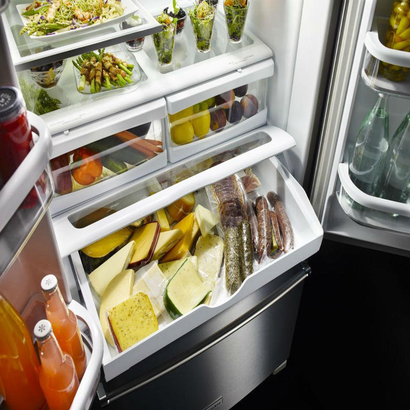 KitchenAid Réfrigérateur trois portes avec porte à deux battants amovible de 36 po., 25 pi.cu. avec système de température ExtendFresh™ Plus KRFF305EBS - Germain Larivière