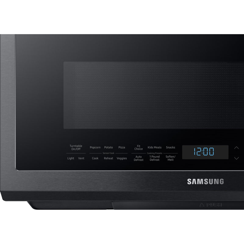 Samsung Four à micro - ondes au dessus de cuisinière de 30 po, 2,1 pi cu avec système de ventilation ME21M706BAG/AC - Germain Larivière