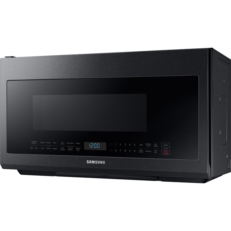 Samsung Four à micro - ondes au dessus de cuisinière de 30 po, 2,1 pi cu avec système de ventilation ME21M706BAG/AC - Germain Larivière