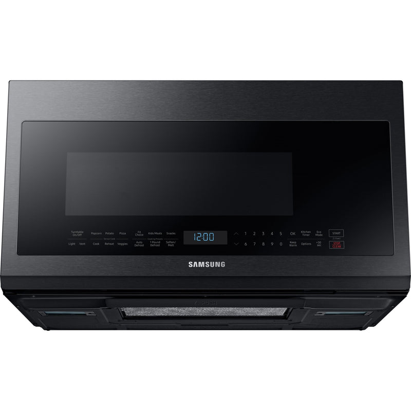 Samsung Four à micro - ondes au dessus de cuisinière de 30 po, 2,1 pi cu avec système de ventilation ME21M706BAG/AC - Germain Larivière