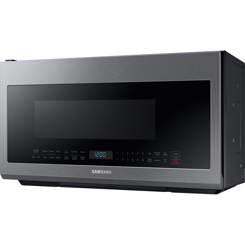 Samsung Four à micro - ondes au dessus de cuisinière de 30 po, 2,1 pi cu avec système de ventilation ME21M706BAS/AC - Germain Larivière