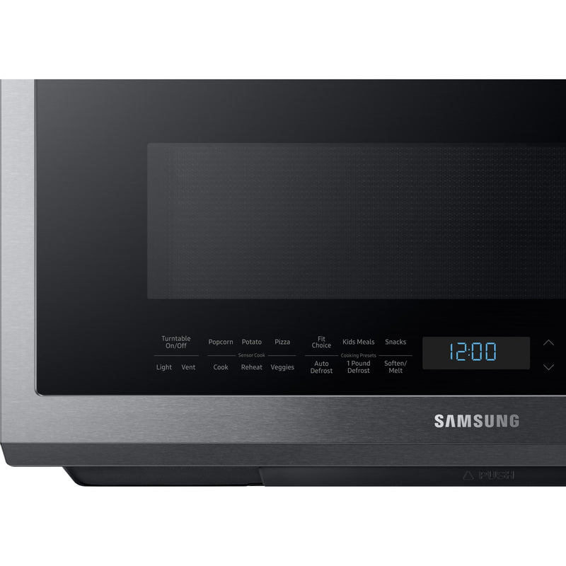 Samsung Four à micro - ondes au dessus de cuisinière de 30 po, 2,1 pi cu avec système de ventilation ME21M706BAS/AC - Germain Larivière
