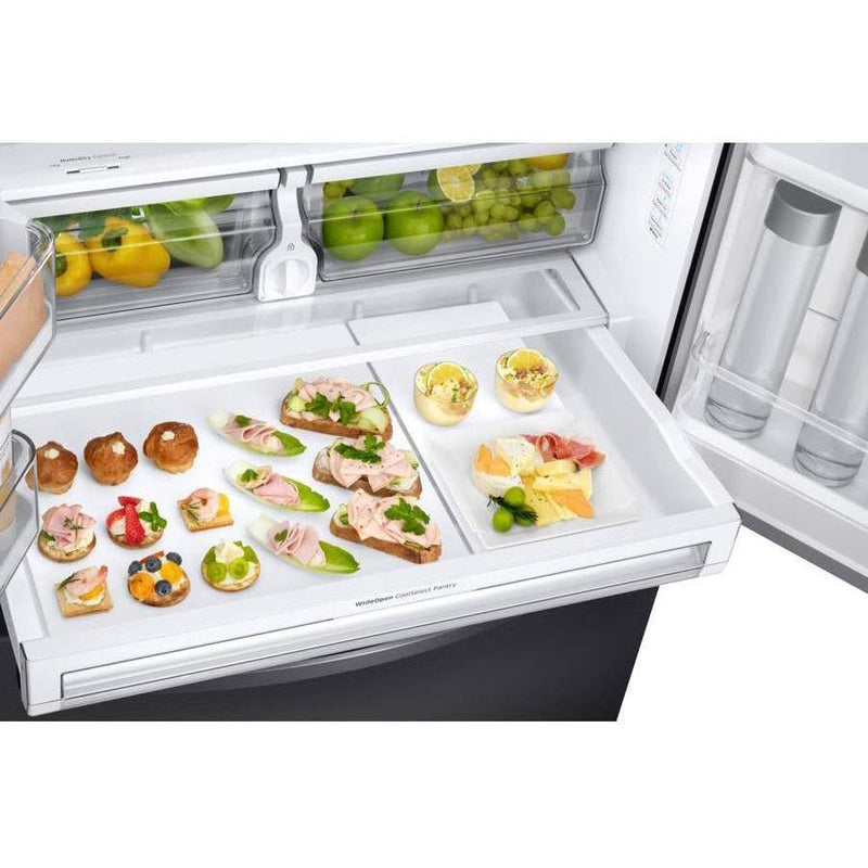 Samsung Réfrigérateur trois portes avec porte à deux battants de 36 po., 28 pi.cu. avec distributeur d'eau et glaçons externe RF28R6201SG/AA - Germain Larivière