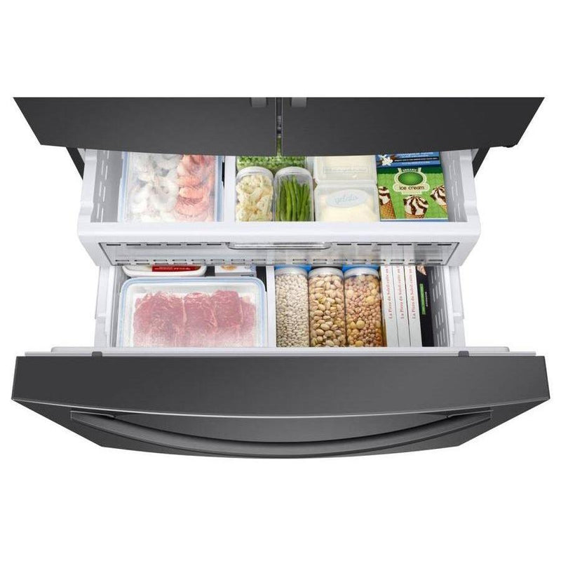 Samsung Réfrigérateur trois portes avec porte à deux battants de 36 po., 28 pi.cu. avec distributeur d'eau et glaçons externe RF28R6201SG/AA - Germain Larivière
