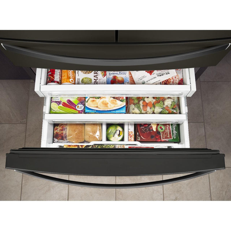 Whirlpool Réfrigérateur quatre portes avec porte à deux battants de 36 pouces, 26,2 pi. cu. avec distributeur d'eau et de glaçons externe WRMF7736PV - Germain Larivière