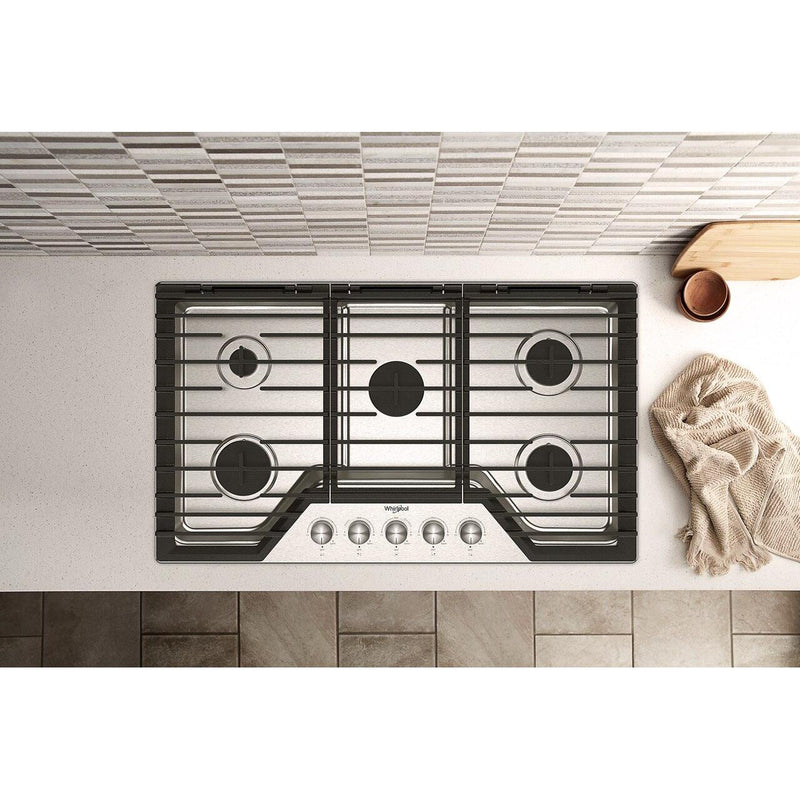 Whirlpool Table de cuisson à gaz encastrée de 36 pouces avec des grilles en fonte EZ - 2 - Lift™ WCGK7036PS - Germain Larivière
