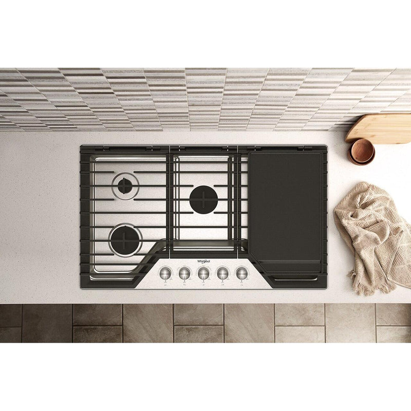Whirlpool Table de cuisson à gaz encastrée de 36 pouces avec grille 2 - en - 1 et plaque chauffante WCGK7536PS - Germain Larivière